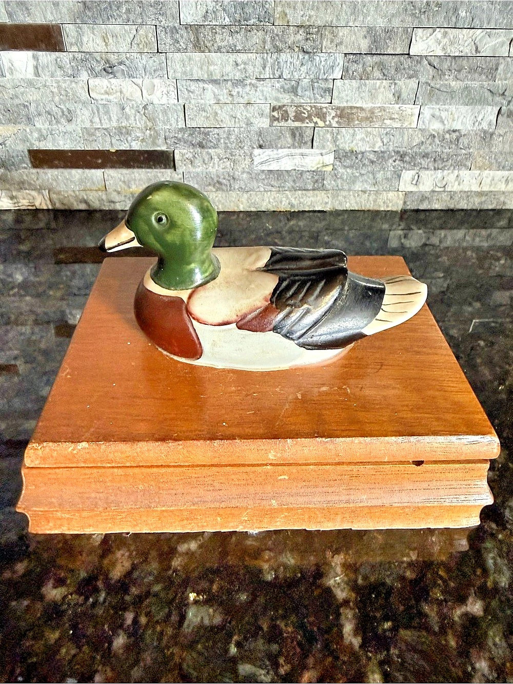 Vintage Prince Albert Wooden Duck Decor Box Brown & Green